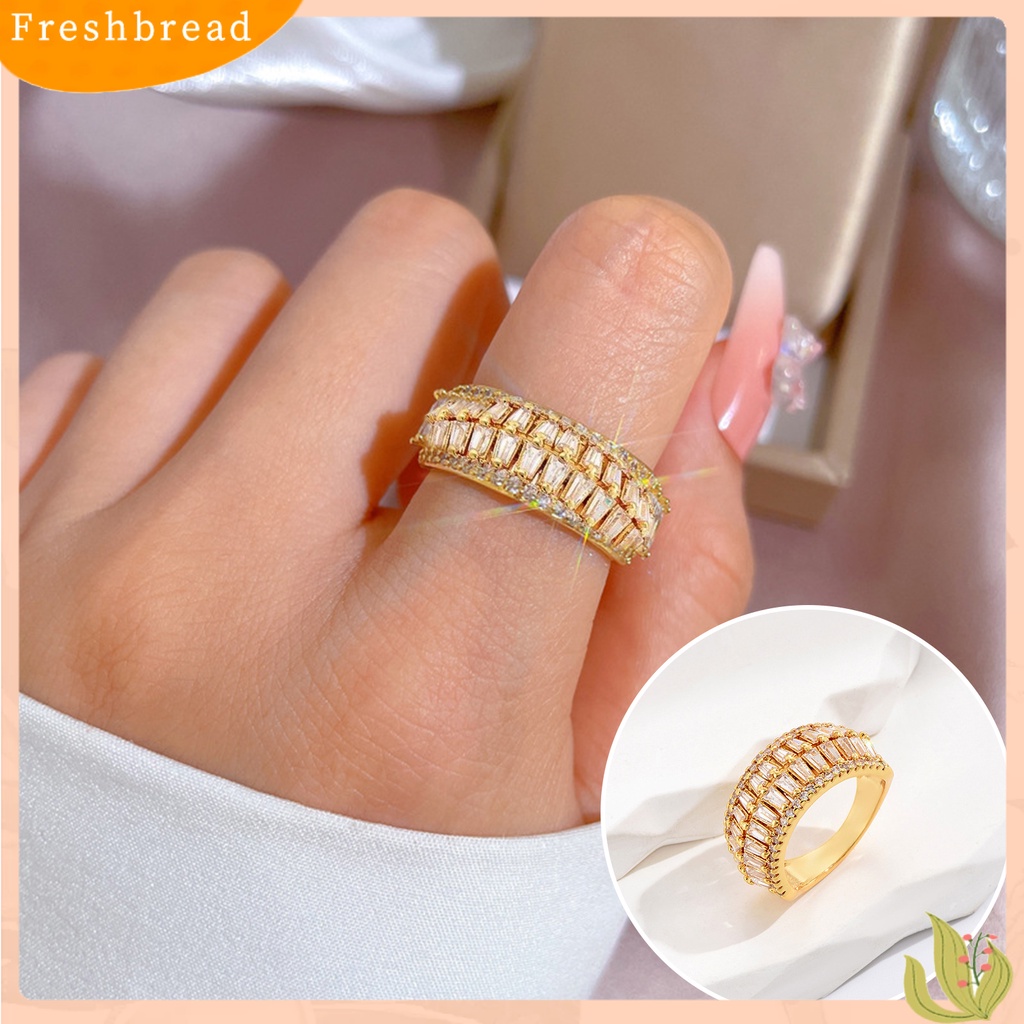 &lt; Freshbread &gt; Cincin Jari Cubic Zirconia Pembukaan Yang Dapat Disesuaikan Temperamen Hias Berdandan Geometris Mewah Baris Ganda Cincin Perhiasan Aksesori