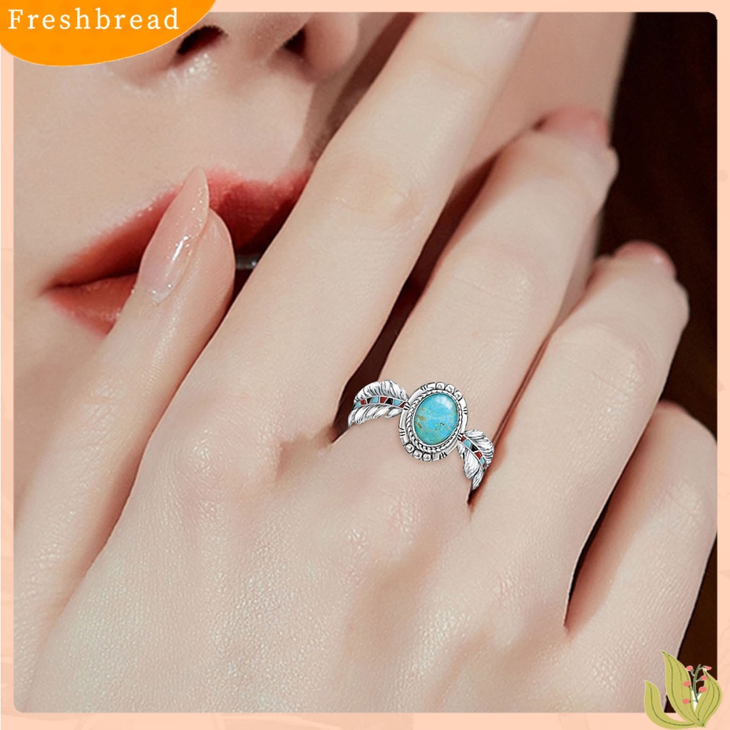 &lt; Freshbread &gt; Gaya Etnik Pernyataan Sederhana Vintage Cincin Wanita Turquoise Eagle Feather Ring Jewelry Accessaries