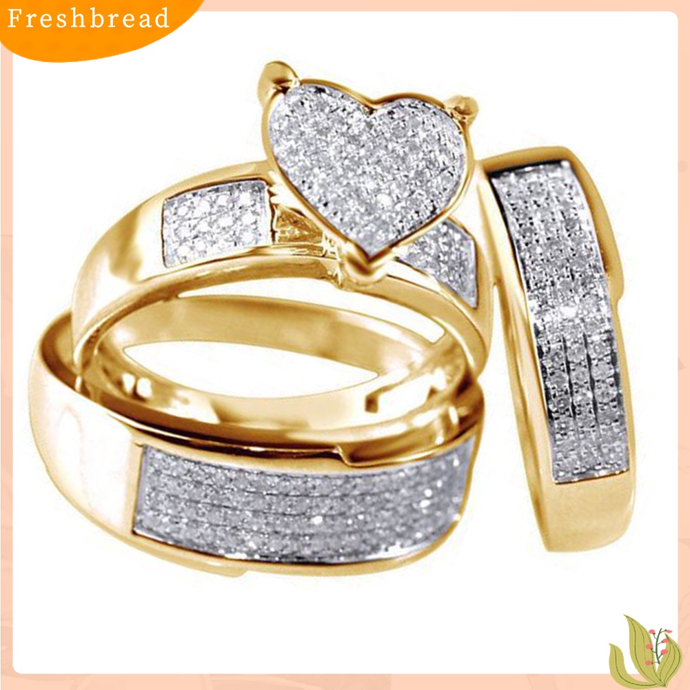 &lt; Freshbread &gt; 3Pcs/Set Jantung Berlian Imitasi Bertatahkan Susun Jari Cincin Perhiasan Pernikahan Pengantin