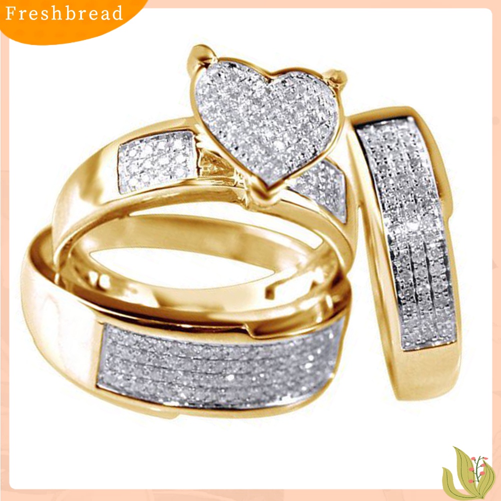 &lt; Freshbread &gt; 3Pcs/Set Jantung Berlian Imitasi Bertatahkan Susun Jari Cincin Perhiasan Pernikahan Pengantin