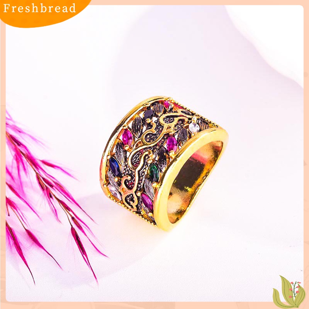 &lt; Freshbread &gt; Gaya Gothic Mewah Multicolor Faux Gemstone Plated Cincin Pertunangan Perhiasan Hadiah