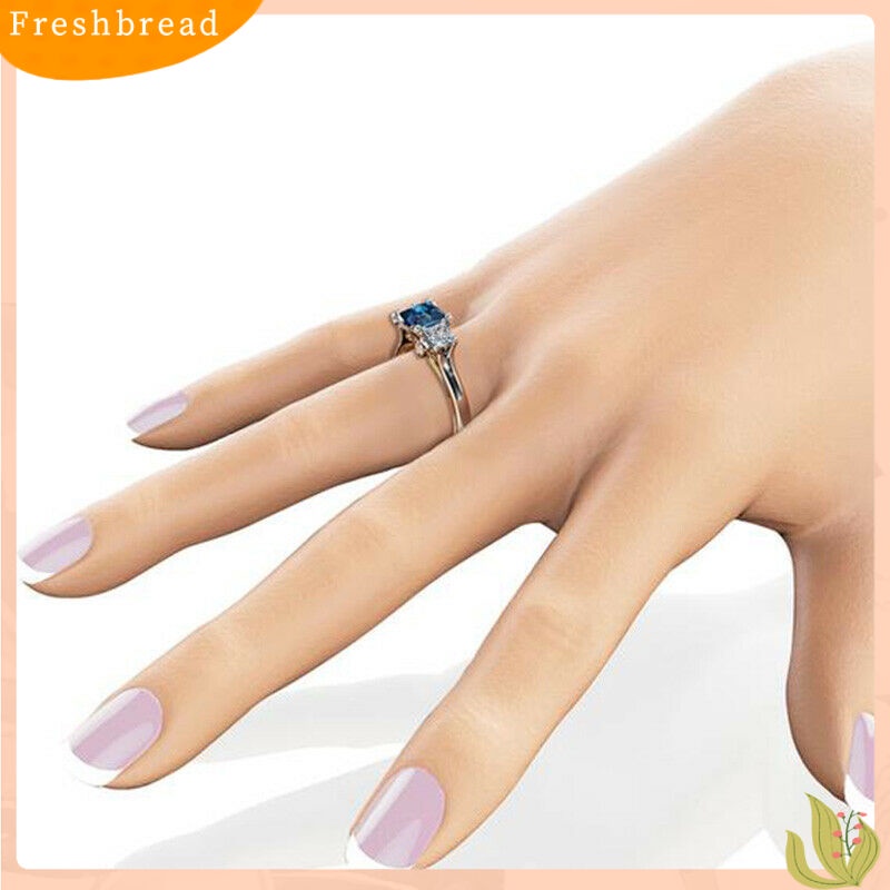 &lt; Freshbread &gt; Wanita Persegi Safir Imitasi Bertatahkan Jari Cincin Pernikahan Lamaran Perhiasan Hadiah