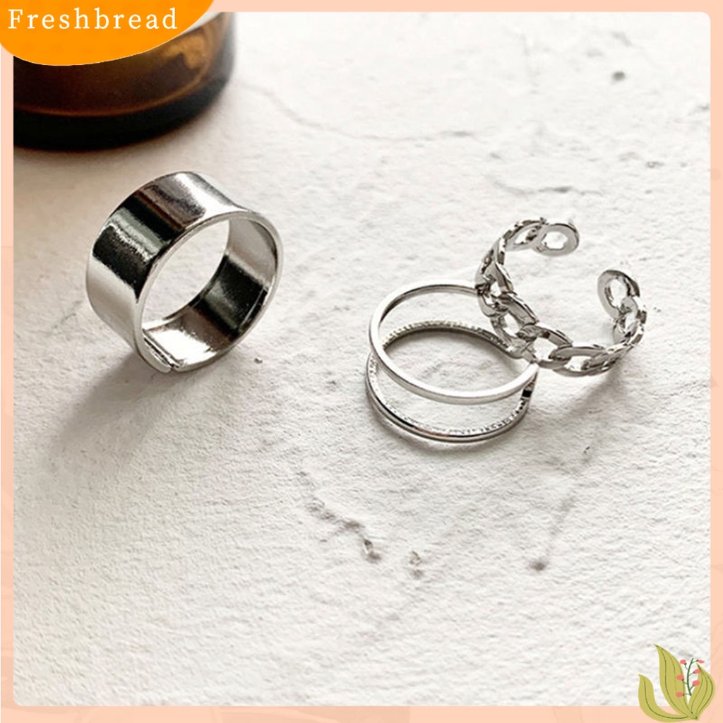< Freshbread > 3Pcs Cincin Wanita Geometris Pembukaan Dapat Disesuaikan Perhiasan Gaya Korea Permukaan Halus Cincin Jari Hadiah Ulang Tahun