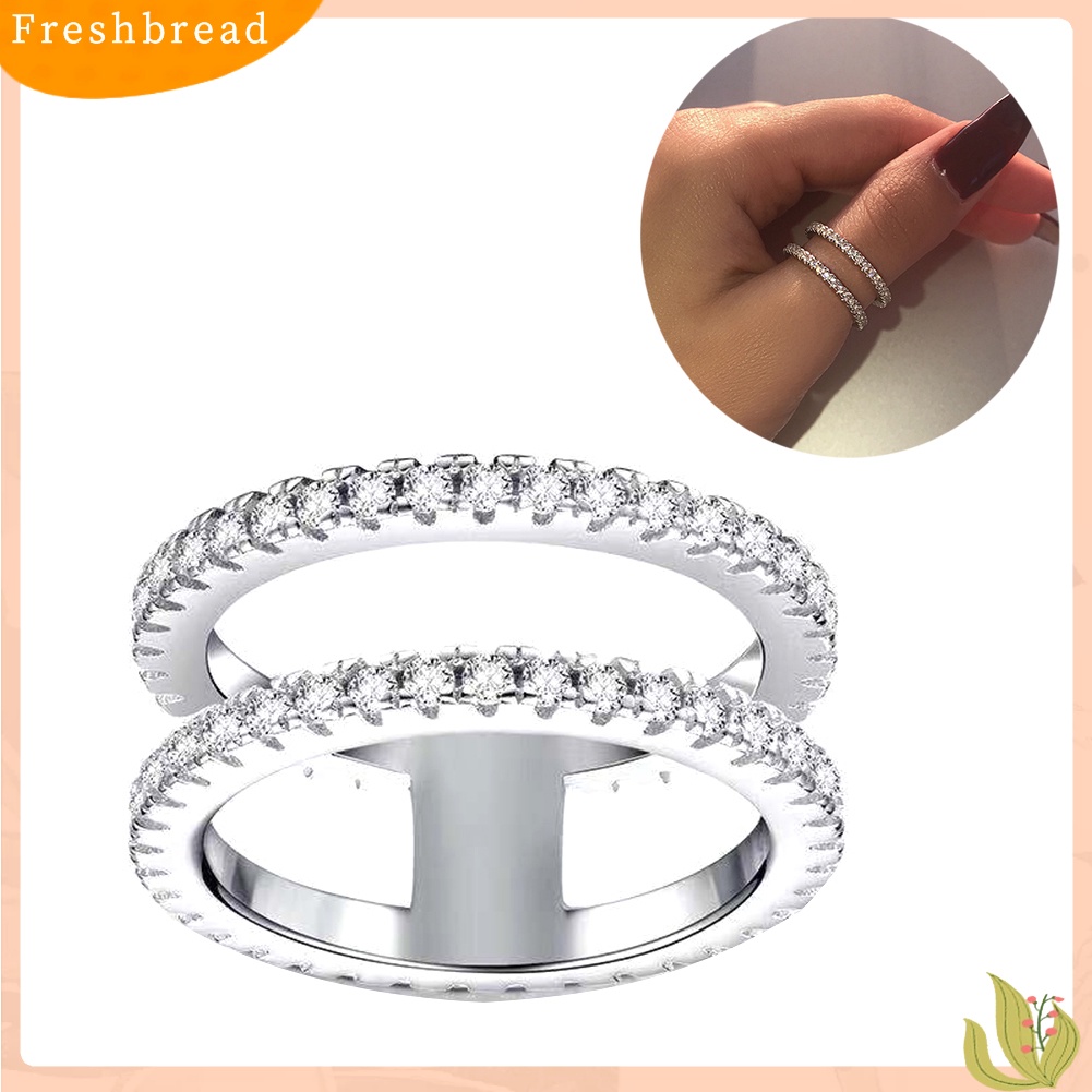 < Freshbread > Fashion Wanita Berlian Imitasi Bertatahkan Double Layer Jari Cincin Hadiah Perhiasan Pernikahan