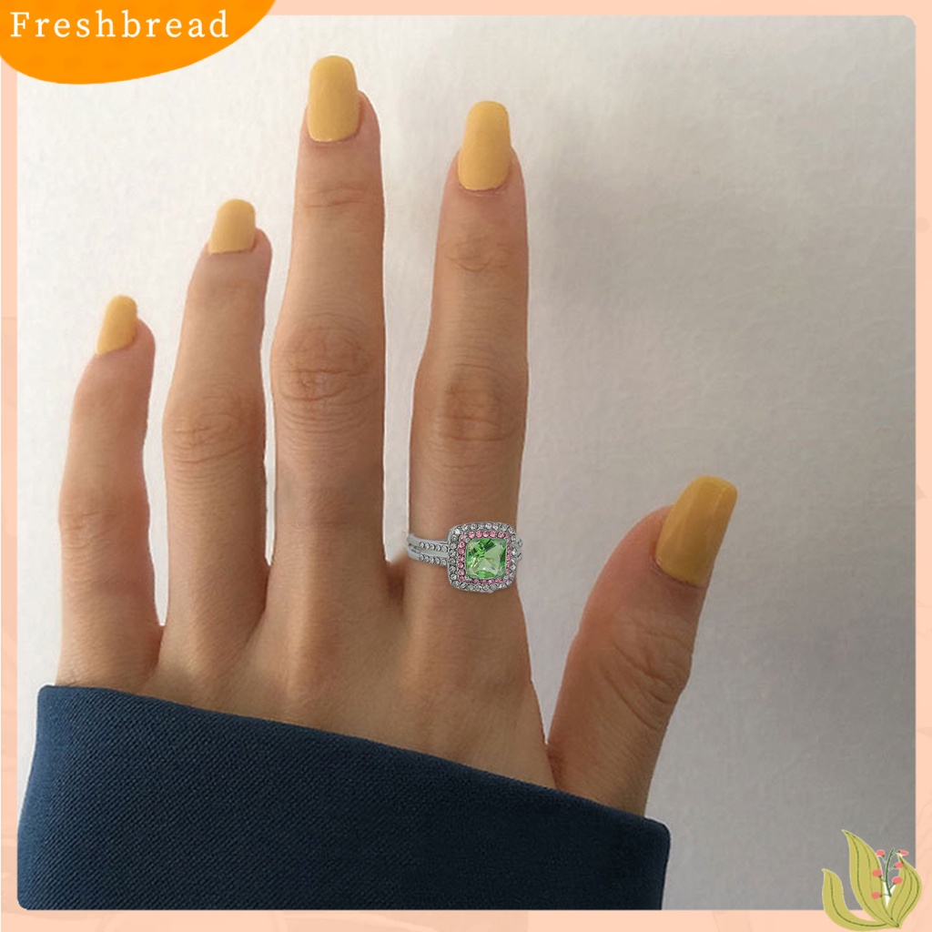 &lt; Freshbread &gt; Wanita Cincin Persegi Cubic Zirconia Perhiasan Berlian Imitasi Bersinar Cincin Jari Untuk Pernikahan