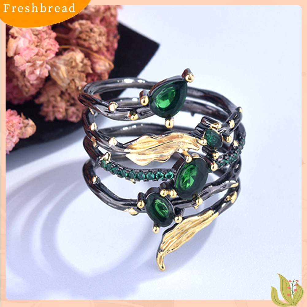 &lt; Freshbread &gt; Fashion Daun Bulu Berlian Imitasi Permata Imitasi Wanita Jari Cincin Pesta Perjamuan Perhiasan