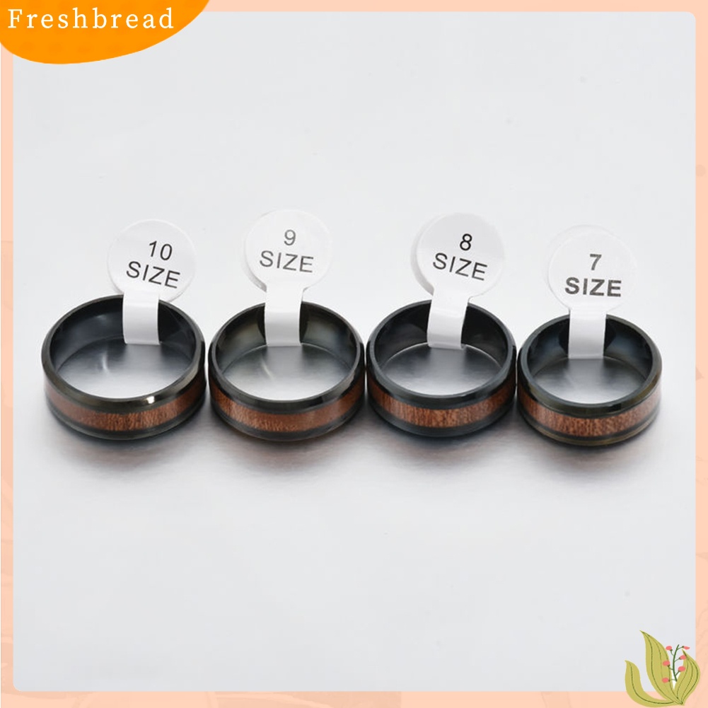 &lt; Freshbread &gt; Fashion Pria Wanita Kreatif Pita Lebar Kayu Cincin Baja Titanium Ukuran 6-12