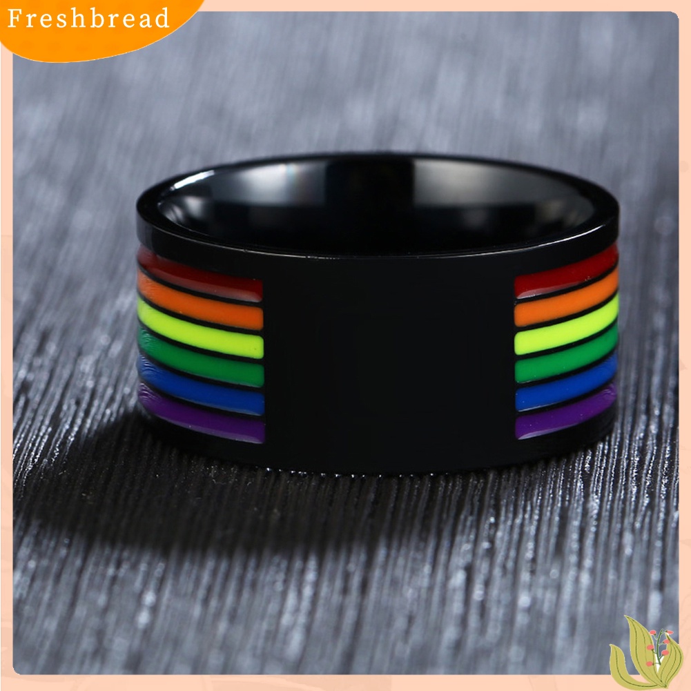 &lt; Freshbread &gt; Pria Fashion Stainless Steel Pride Print Warna Pelangi Jari Cincin Perhiasan Hadiah