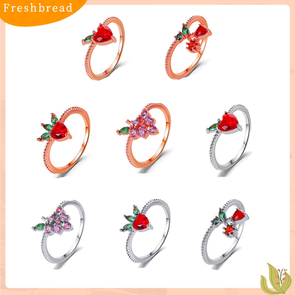 &lt; Freshbread &gt; Indah Gaya Anggur Apel Strawberry Cherry Desain Cincin Wanita Perhiasan Ornamen