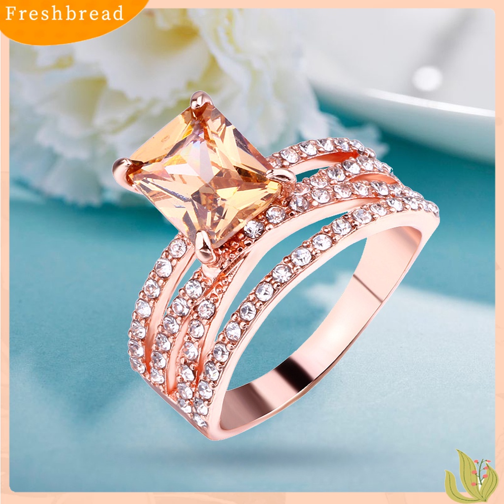 &lt; Freshbread &gt; Cincin Jari Electroplating Pengerjaan Halus Berlian Imitasi Dekorasi Multi-layer Cincin Perhiasan Persegi Untuk Pernikahan