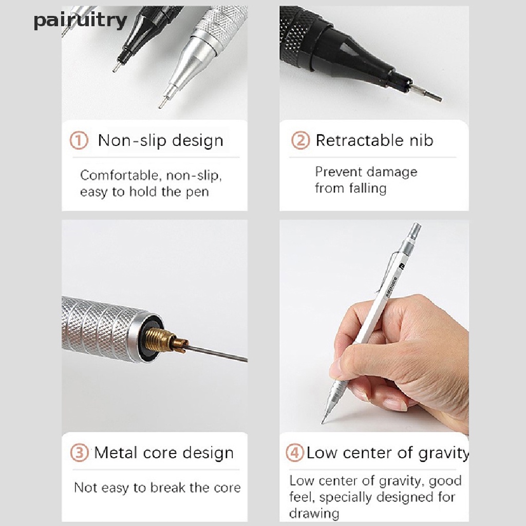 Prt 1Pc Pensil Mekanik 0.3/0.5/0.7/2.0mm Pusat Gravitasi Rendah Gambar Logam Pensil Khusus Kantor Sekolah Wrig Perlengkapan Seni PRT