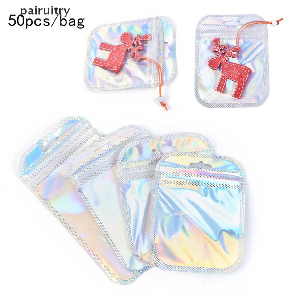 Prt 50Pcs Laser Aluminium Foil Mylar Zip Lock Bags Reclosable Candy Pouch Packaging PRT