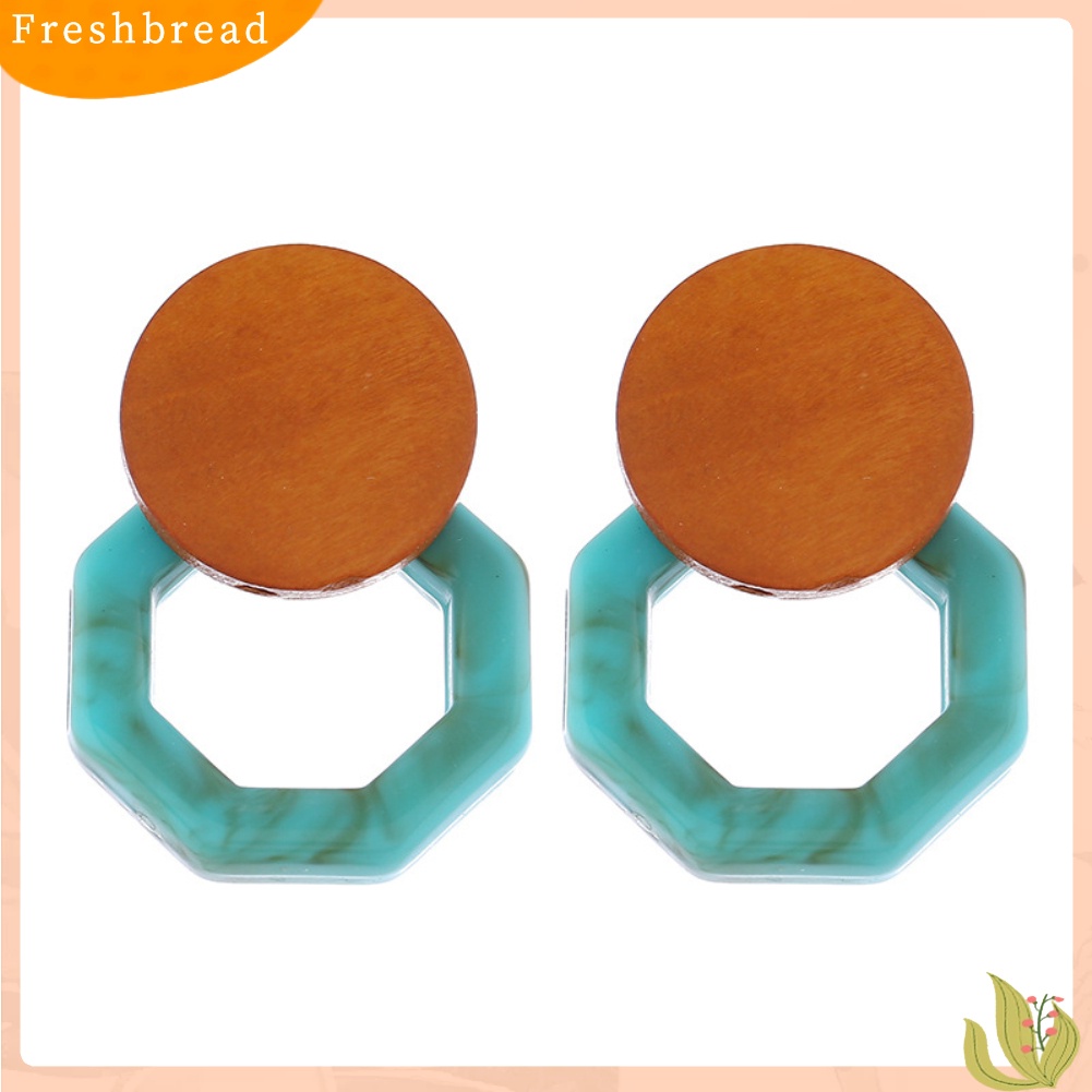 &lt; Freshbread &gt; Fashion Wanita Marble Grain Resin Octagon Menjuntai Ear Stud Earrings Perhiasan Hadiah