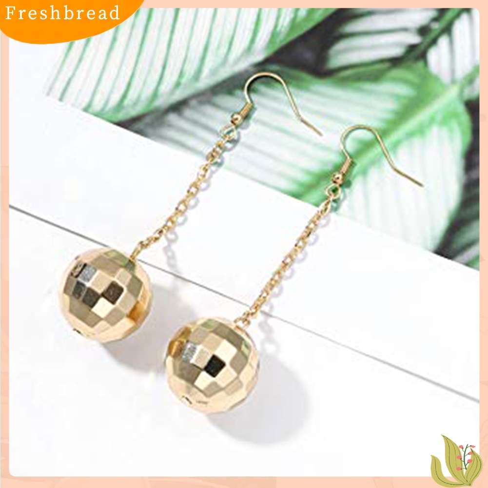 &lt; Freshbread &gt; Wanita Fashion Bola Disko Rumbai Panjang Menjuntai Kait Anting Pesta Perhiasan Hadiah