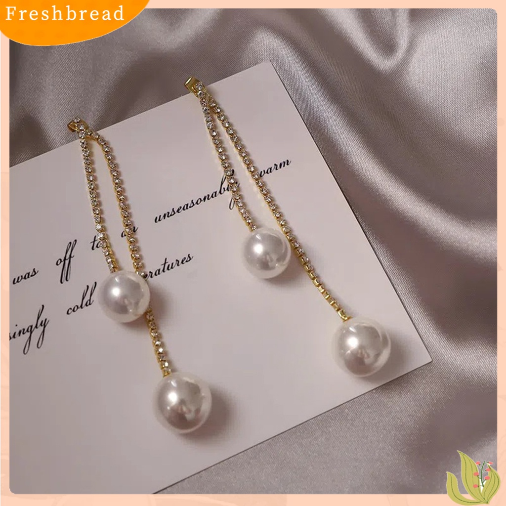 &lt; Freshbread &gt; 1pasang Menjuntai Anting Berlian Imitasi Mengkilap Hias Berkilau Geometris Anti Luntur Hias Hadiah Hari Kasih Sayang Wanita Mutiara Imitasi Panjang Rumbai Stud Earrings