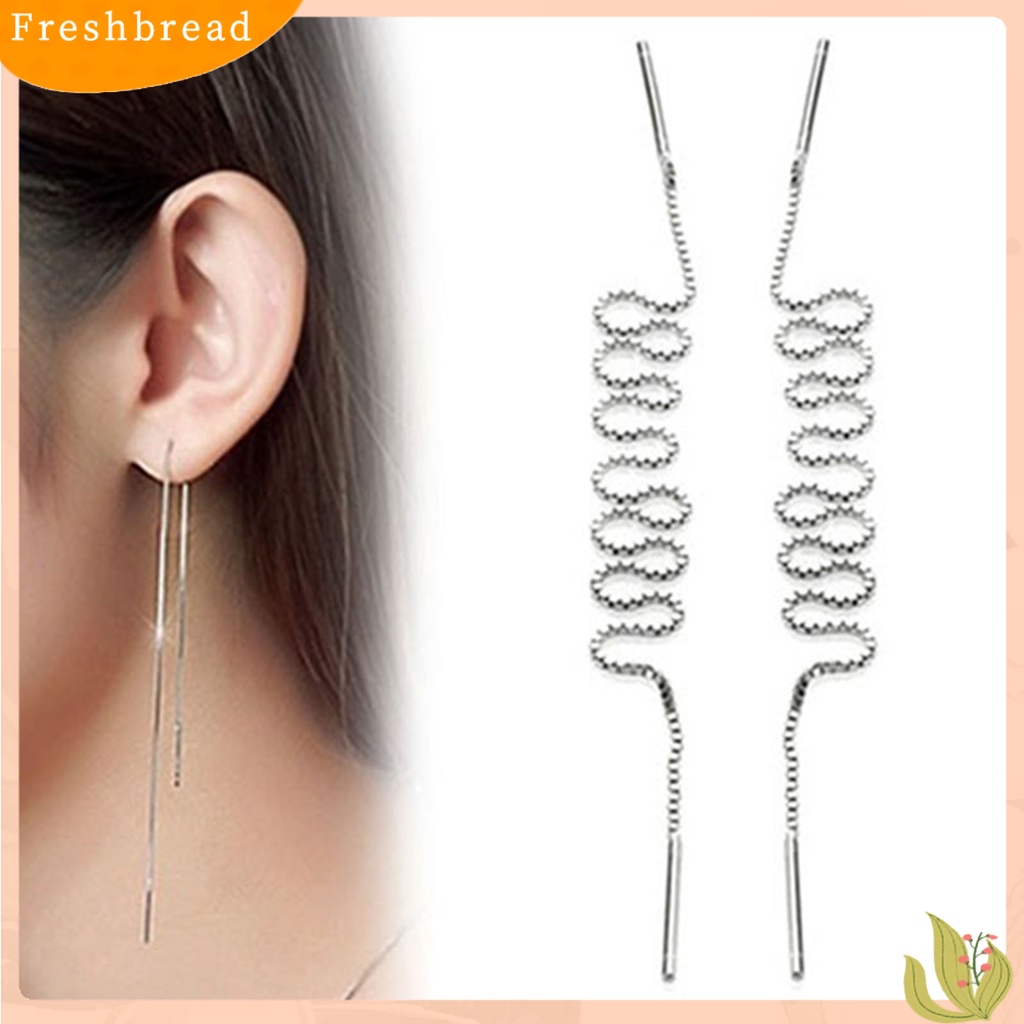 < Freshbread > Fashion Wanita Gaya Korea Super Panjang Rantai Garis Paragraf Panjang Pesona Anting