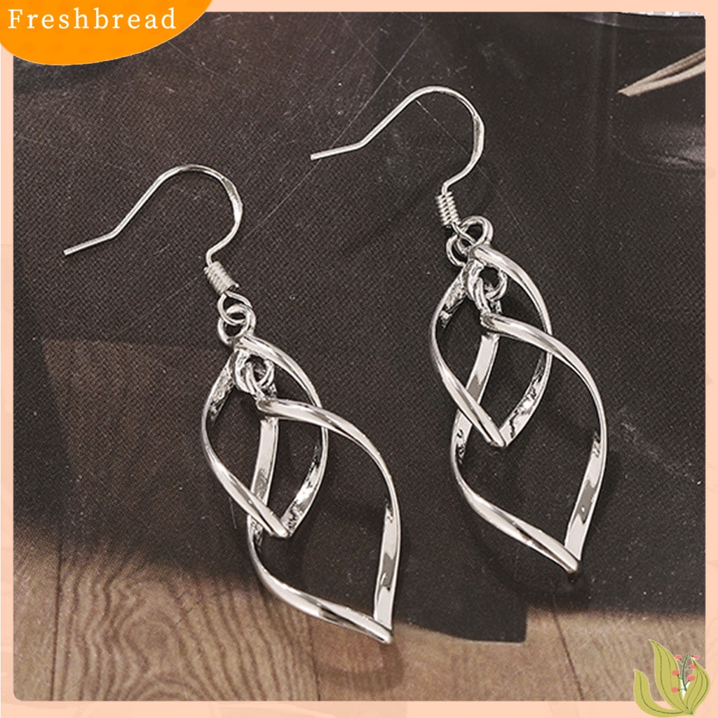 &lt; Freshbread &gt; 1pasang Anting Kait Linear Swirl Bohemian Perhiasan Halus Tahan Lama Drop Earrings Untuk Pakaian Sehari-Hari