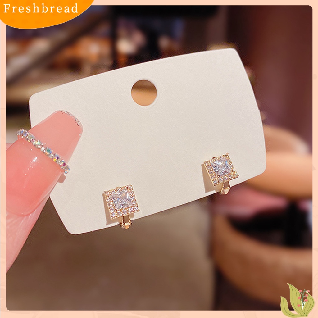 &lt; Freshbread &gt; 1pasang Ear Studs Square Rhinestones Jewelry Anting Gesper Telinga Bersinar Untuk Pakaian Sehari-Hari