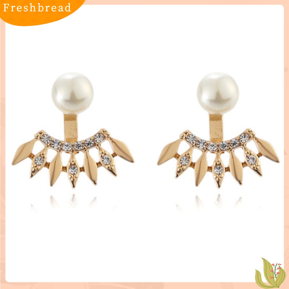 &lt; Freshbread &gt; Wanita Anting Perhiasan Pesta Mutiara Imitasi Berlian Imitasi Manis Telinga Jaket Studs Hadiah