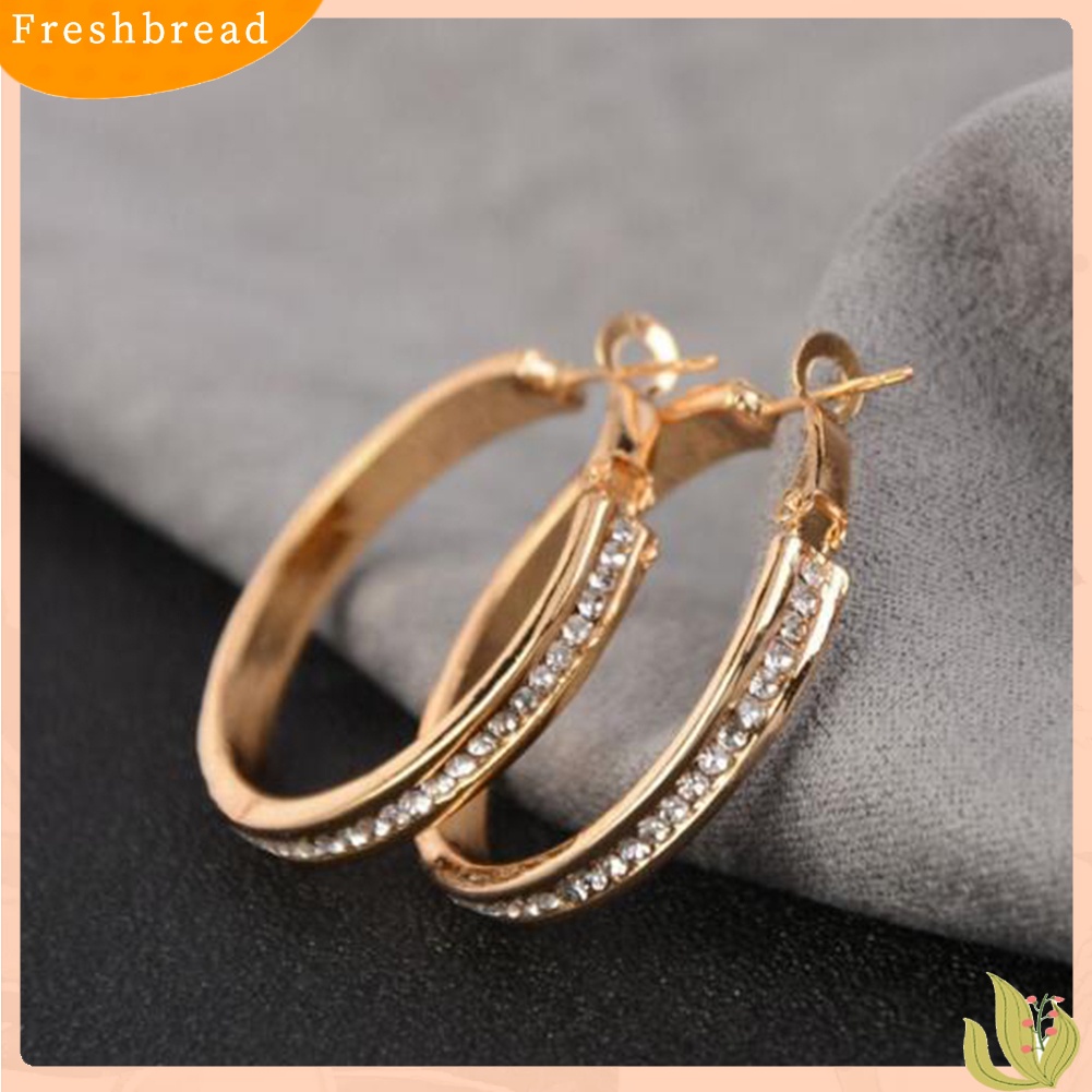 < Freshbread > Berlian Imitasi Bertatahkan Wanita Lingkaran Besar Geometris Menjuntai Hoop Earrings Perhiasan Hadiah