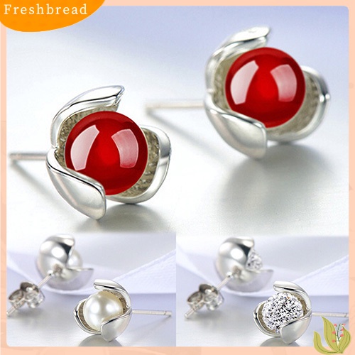 &lt; Freshbread &gt; Bunga925 Sterling Silver Ear Studs Berlian Imitasi Bola Anting Perhiasan Pernikahan