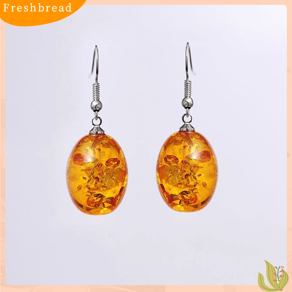 &lt; Freshbread &gt; Vintage Oval Berbentuk Imitasi Amber Menjuntai Kait Anting Wanita Tindik Perhiasan Hadiah