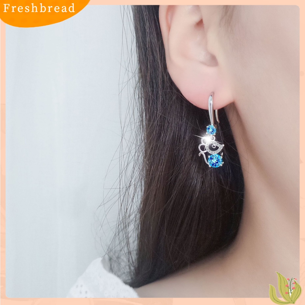 &lt; Freshbread &gt; Wanita Bergaya Berlian Imitasi Bentuk Tikus Alloy Anti-Alergi Kait Anting Eardrop