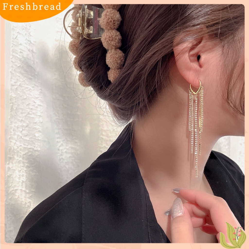 &lt; Freshbread &gt; 1pasang Wanita Anting Jumbai Berlian Imitasi Perhiasan Bersinar Anting Panjang Aksesoris Fashion