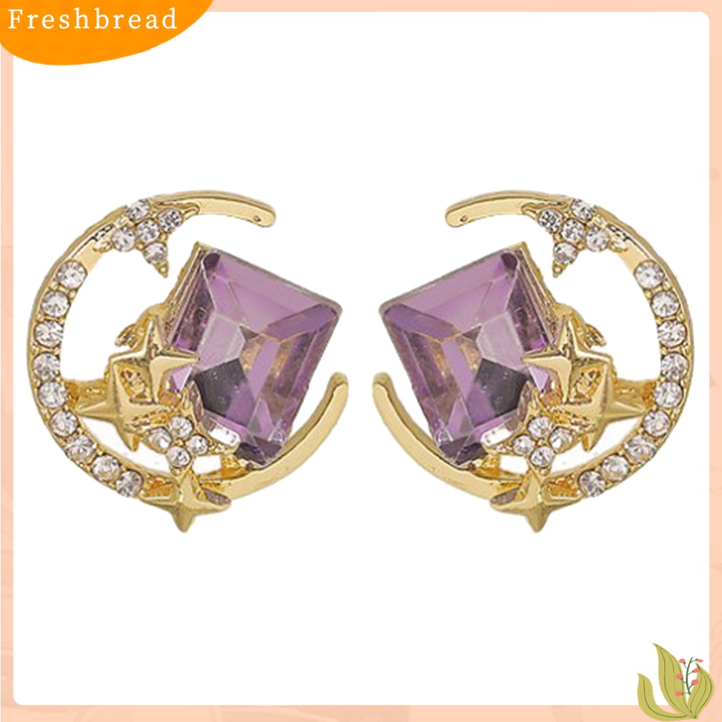 &lt; Freshbread &gt; 1pasang Ear Studs Sparkling Gaya Korea Anti-Oksidasi Friendly Terhadap Kulit Tidak Iritasi Hias Alloy Wanita Bintang Bulan Anting Tusuk Perhiasan Dekor Untuk Lady