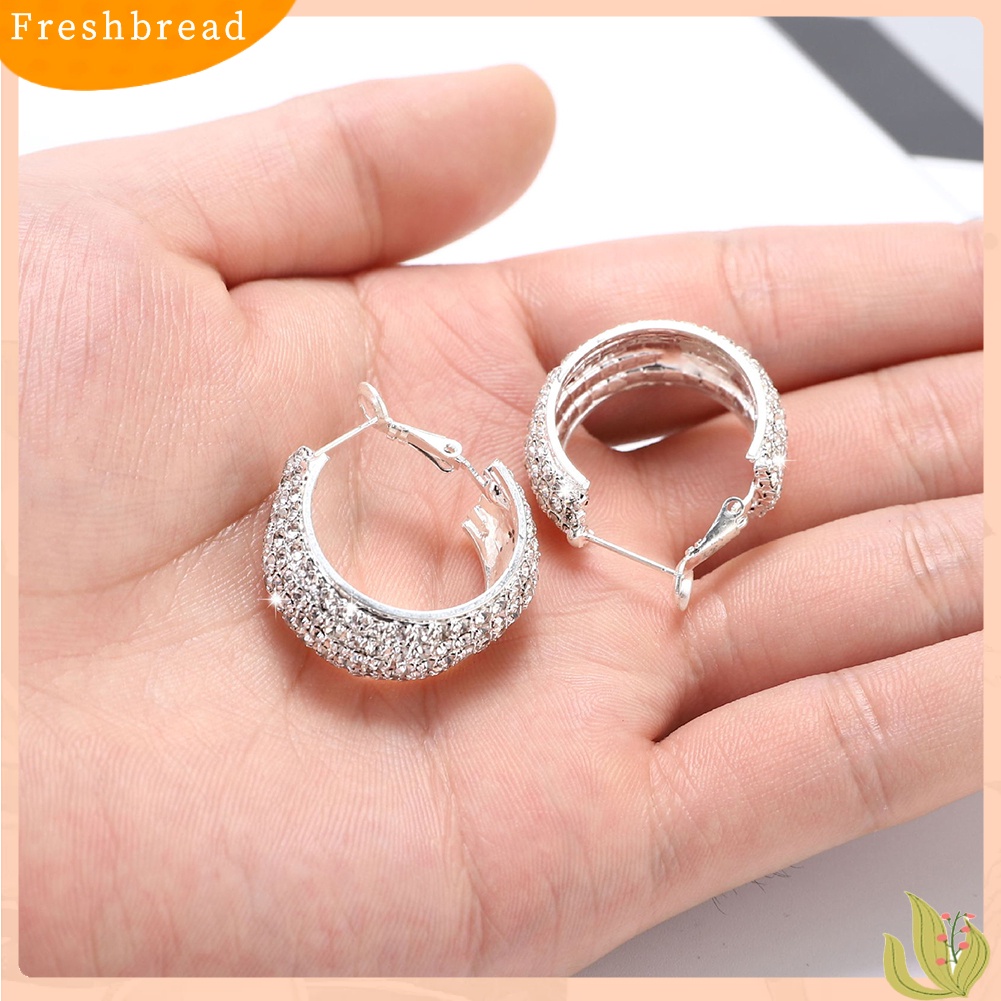 &lt; Freshbread &gt; Mewah Lady Penuh Berlian Imitasi Bertatahkan Lebar Leverback Anting Tindik Perhiasan Hadiah