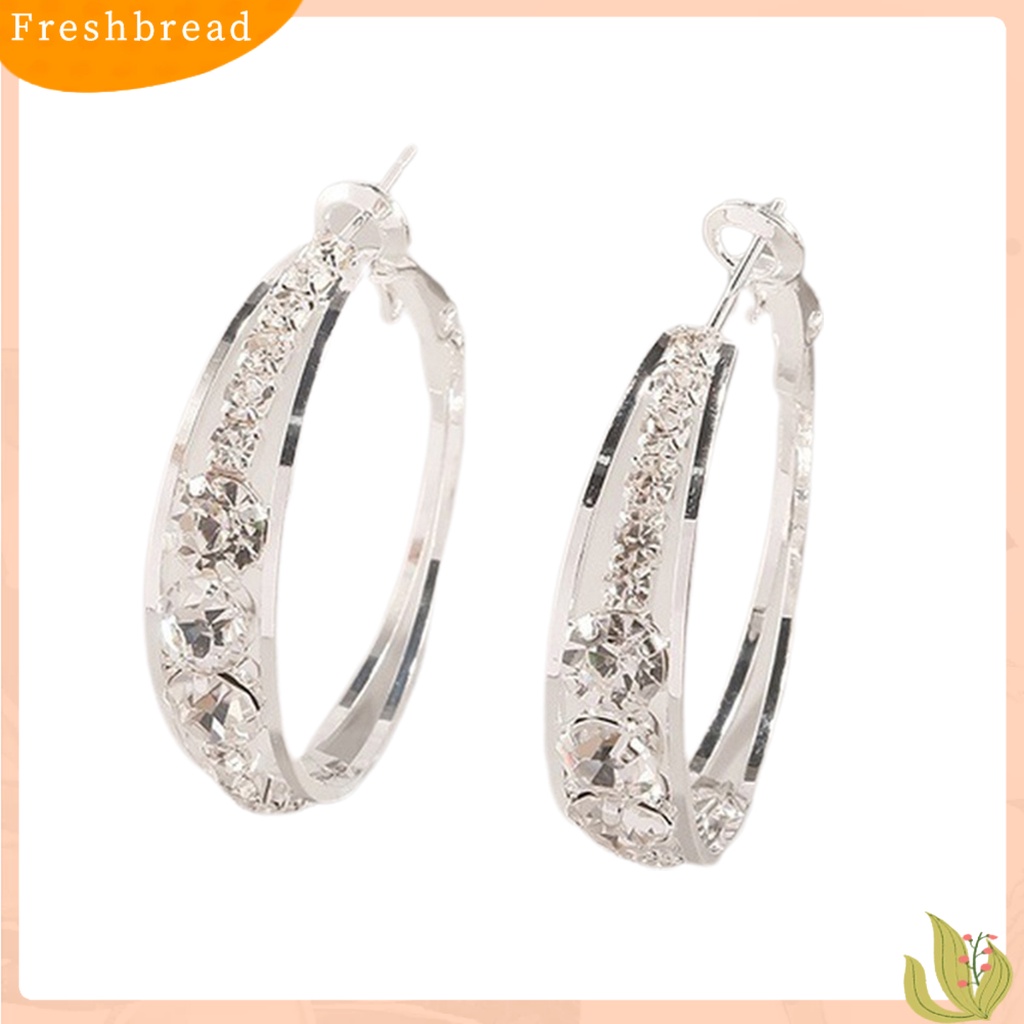 &lt; Freshbread &gt; Anting Wanita Berlian Imitasi Berkilau Menarik Hias Hoop Earrings Perhiasan Tindik Untuk Pesta