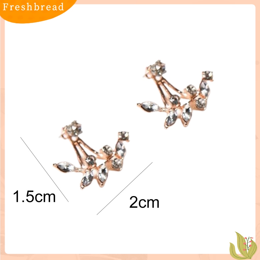 &lt; Freshbread &gt; Ear Studs Leaf Shiny Earrings Wanita Jaket Telinga Cubic Zirconia Elegan Untuk Pernikahan