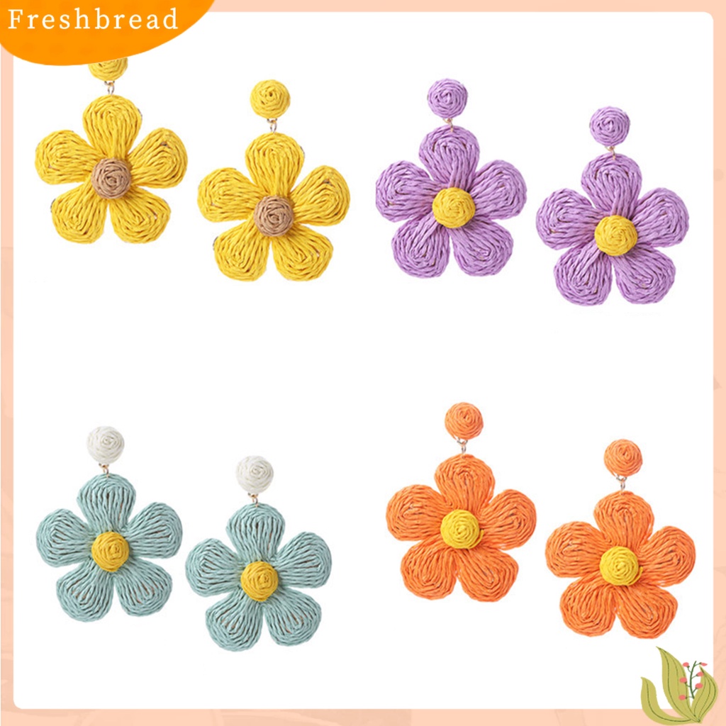 &lt; Freshbread &gt; 1pasang Anting Wanita Bunga Warna Cerah Perhiasan Gaya Liburan Floral Drop Earrings Untuk Pantai