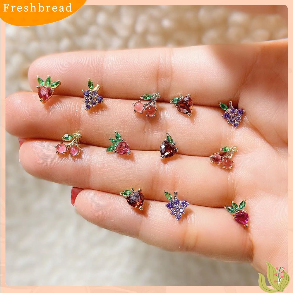 &lt; Freshbread &gt; Wanita Fashion Buah Bentuk Telinga Stud Berlian Imitasi Bertatahkan Bersinar Perhiasan Hadiah Harian