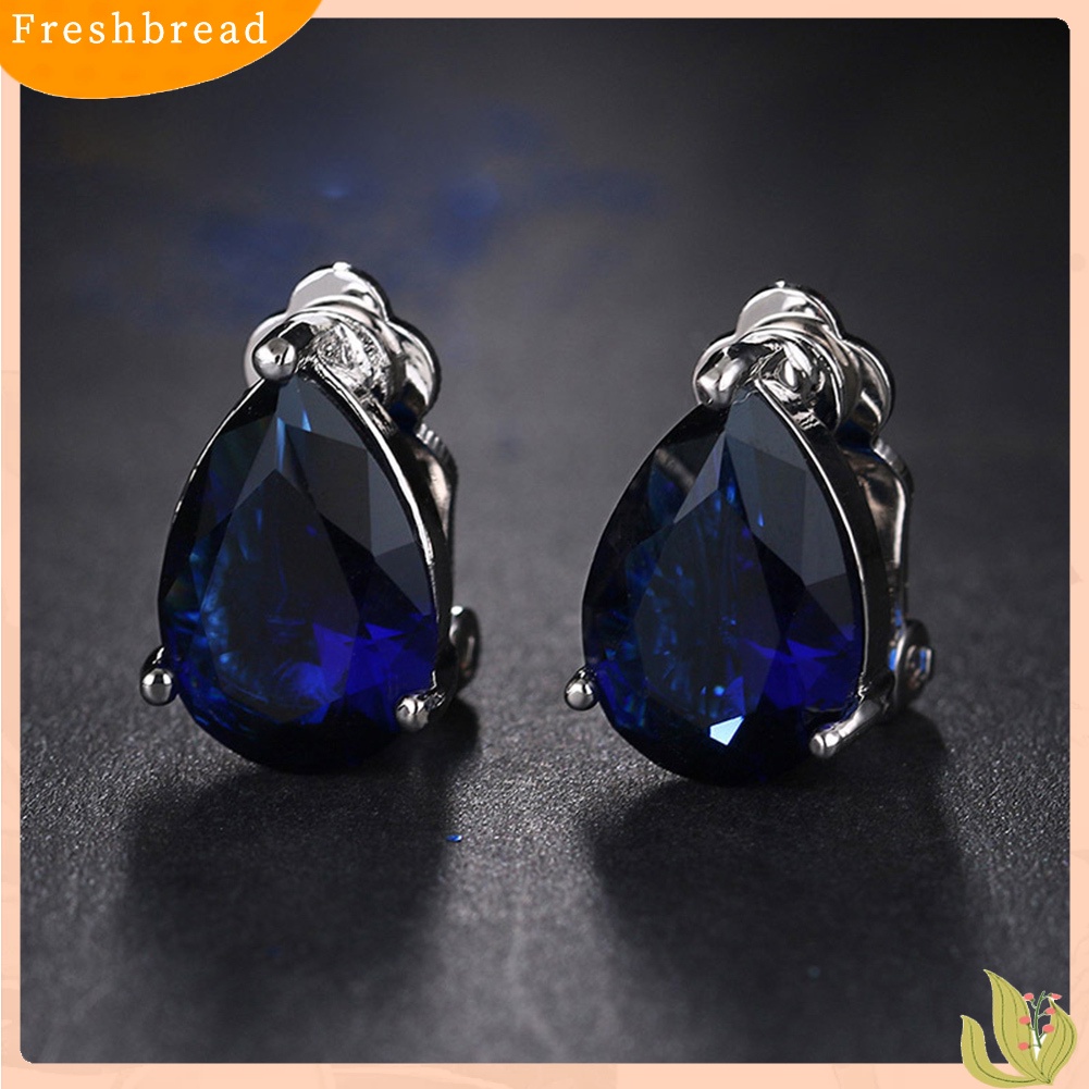 &lt; Freshbread &gt; Fashion Wanita Tetesan Air Cubic Zirconia Klip On Anting Pesta Perhiasan Hadiah