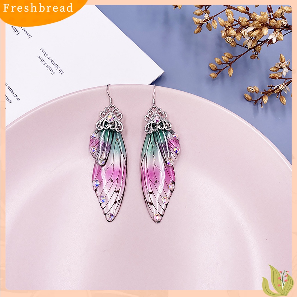 &lt; Freshbread &gt; Wanita Fashion Anting Berlian Imitasi Serangga Kupu-Kupu Sayap Telinga Kait Perhiasan Hadiah