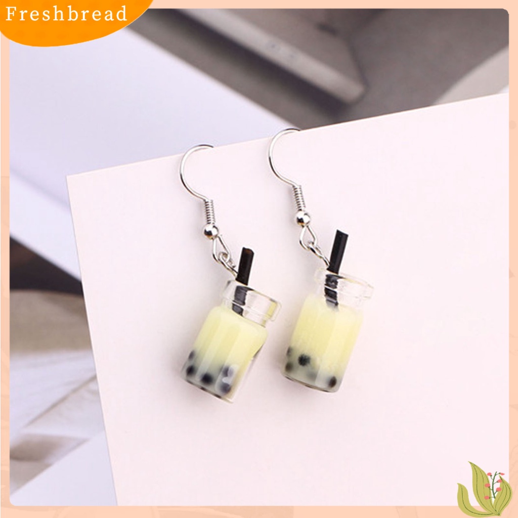 &lt; Freshbread &gt; 1pasang Anting Kait Lucu Imut Gaya Sederhana Hypoallergenic Hadiah Kaca Teh Susu Liontin Wanita Menjuntai Anting Perhiasan Fashion