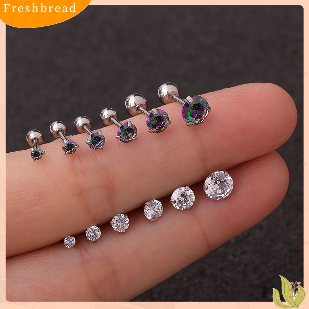 &lt; Freshbread &gt; 1Pc Anting Wanita Cubic Zirconia Kecil Perhiasan Aksesori Shiny Colorful Stud Earring Untuk Belanja