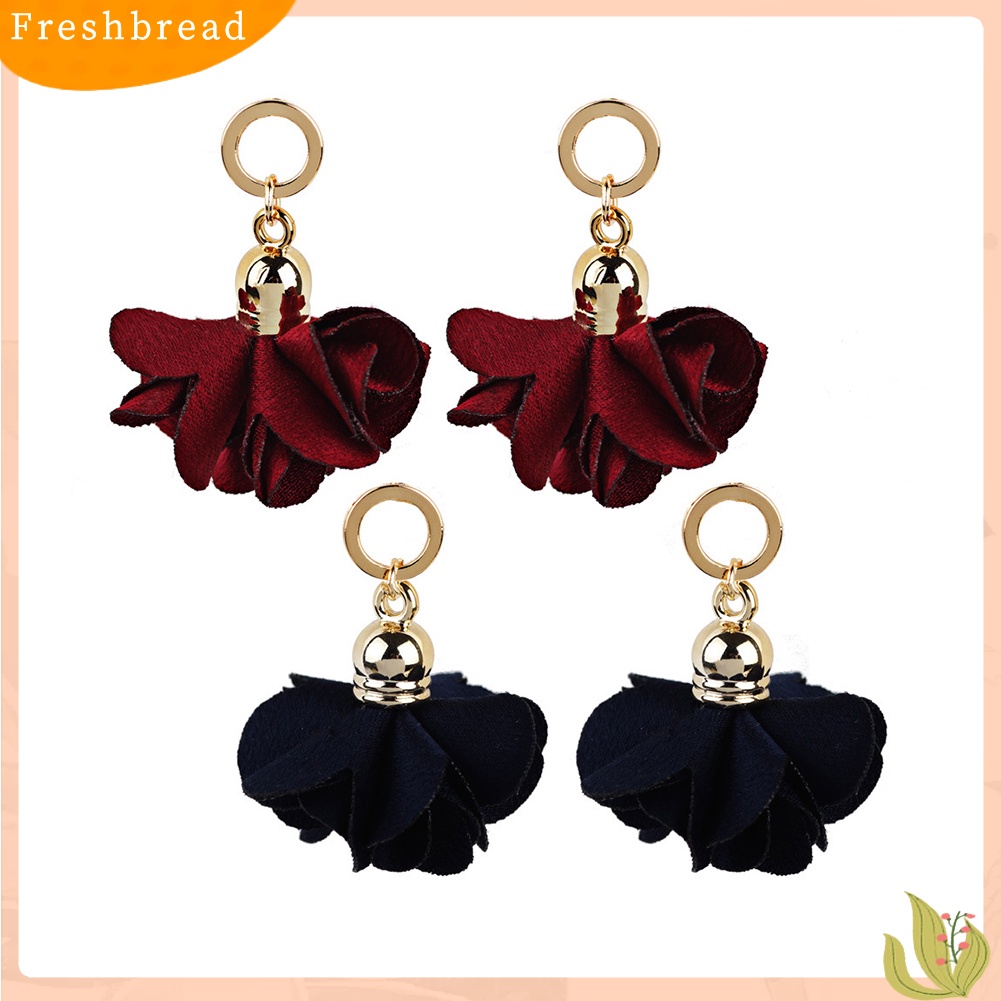 &lt; Freshbread &gt; Wanita Fashion Kain Kelopak Bunga Liontin Drop Menjuntai Anting Perhiasan Hadiah