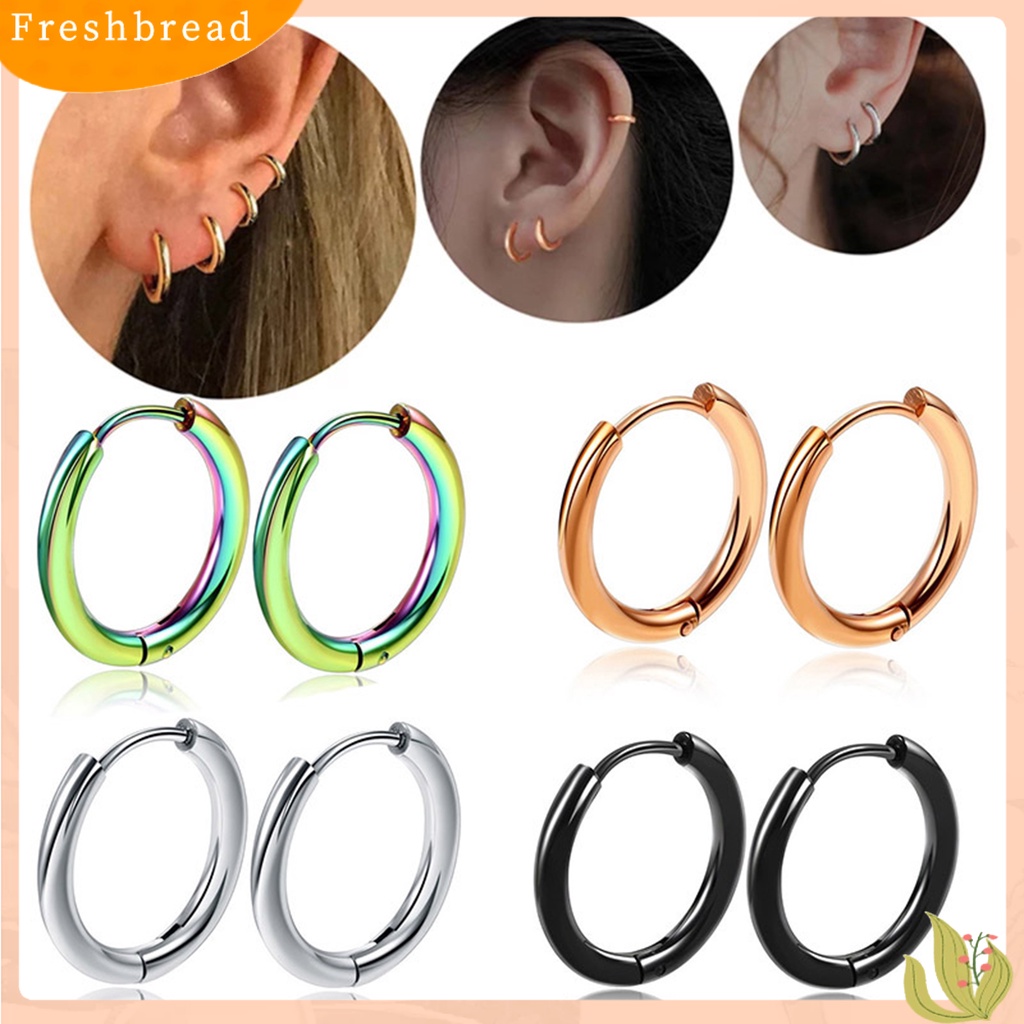 &lt; Freshbread &gt; 1pasang Anting Hoop Stainless Steel Geometris Elegan Dipoles Warna Perak Anting Lingkaran Logam Fashion Perhiasan