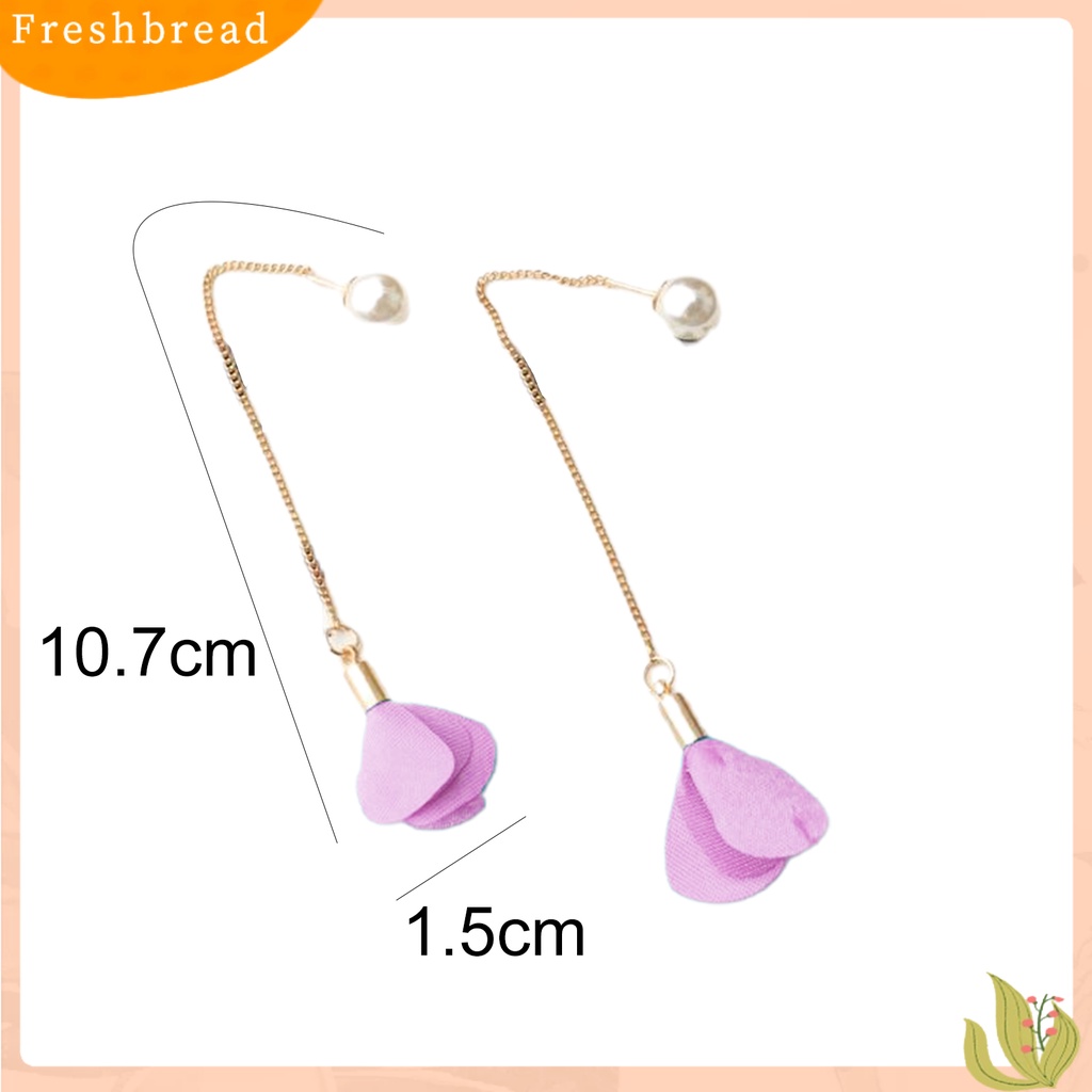 &lt; Freshbread &gt; Anting Elegan Bunga Rumbai Wanita Mutiara Imitasi Anting Linear Telinga Panjang Untuk Pacaran