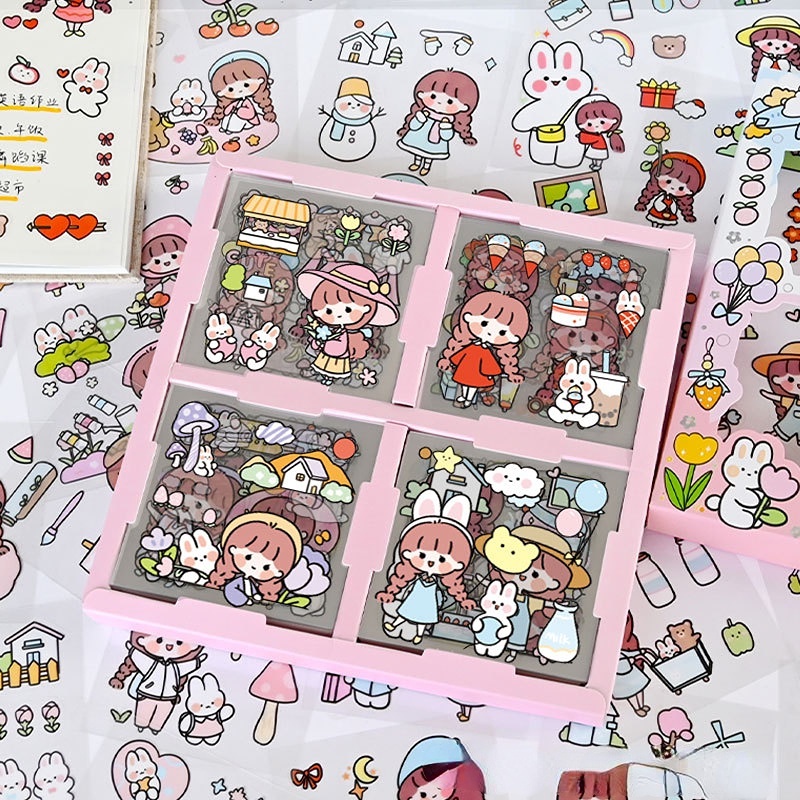 20lembar/set Multicolor Gadis Hewan Bunga Pola Stiker/Kartun DIY Dekoratif Alat Tulis Notebook Decal