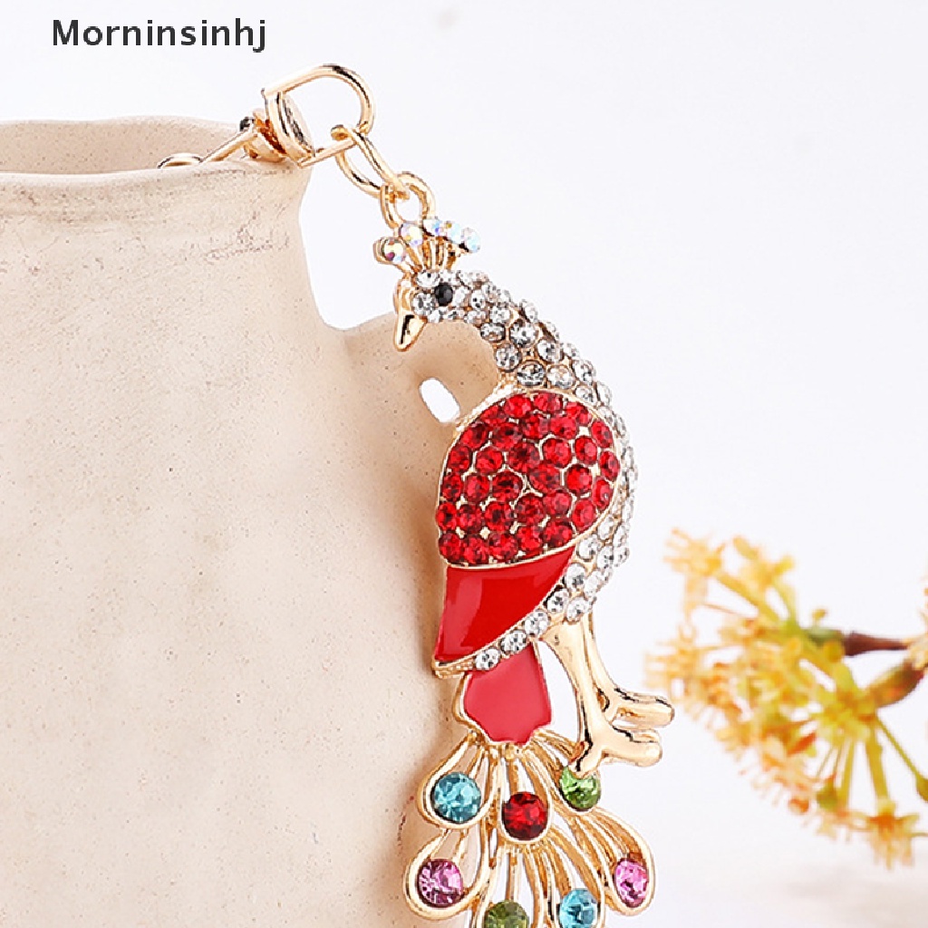 Mornin Bling Berlian Imitasi Gantungan Kunci Elegan Colorful Peacock Keychain Peafowl Peahen Keyring Bag Pendant Gantungan Kunci Mobil Ring id