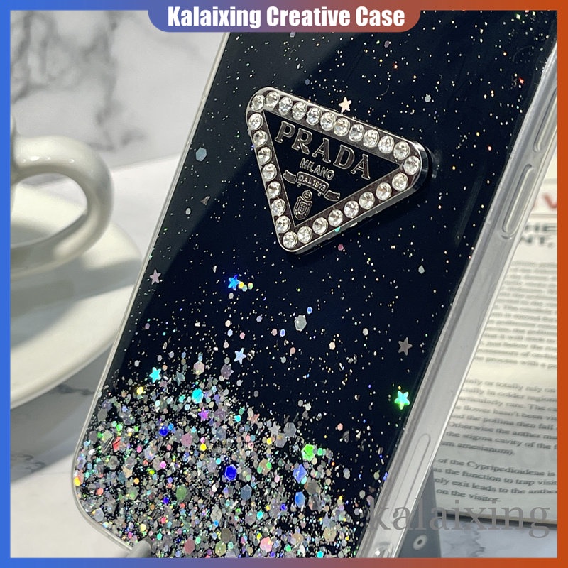 Casing Ponsel Logo Prada 3D Berlian Mengkilap Untuk iPhone 14 Pro Max13 11 Pro Max Xs Max Xr X Xs 7 8Plus Soft Case Belakang Mengkilap