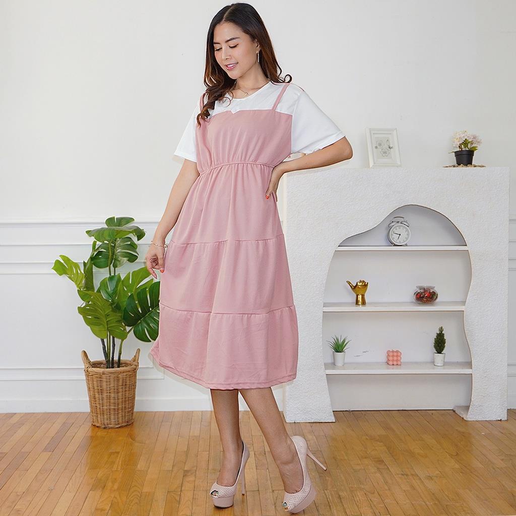 LS 1.158 - Midi Dress Lalisa Pakaian Terusan Wanita Korean Fashion Remaja