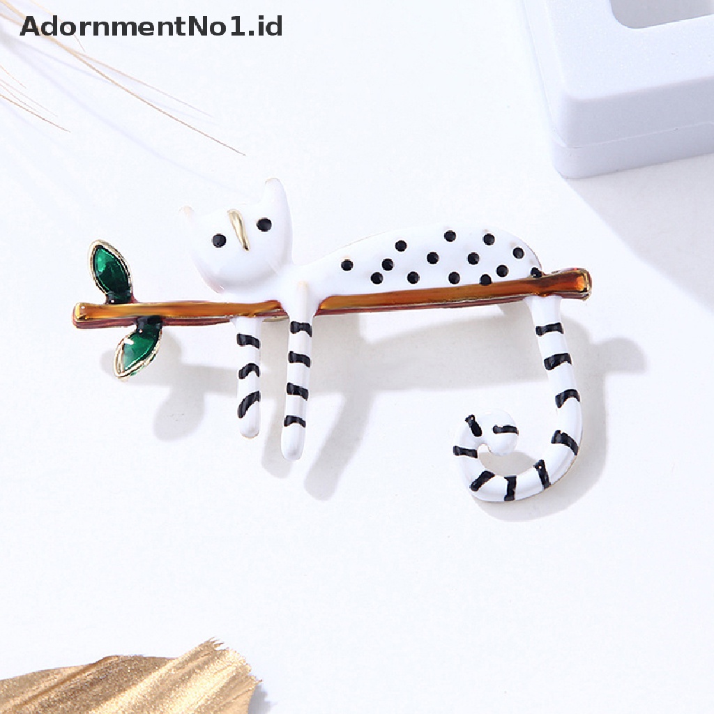 [AdornmentNo1] Fashion Kucing Malas Duduk Di Pohon Enamel Bros Untuk Wanita Kerah Pakaian Aksesoris Perhiasan Pesta [ID]