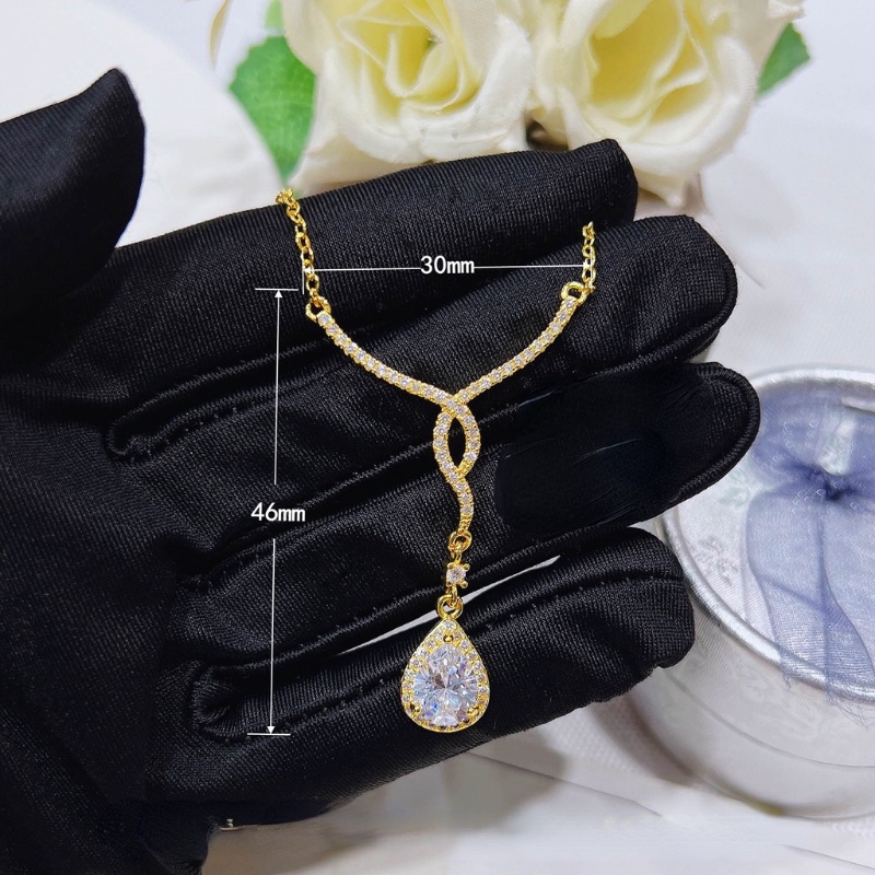 Goldkingdom Fashion Perhiasan Aksesoris Ready Stock Cahaya Mewah Sayap Malaikat Kalung Super Berkilau Briliant Penuh Dibor Tetes Air Pir Berbentuk Sayap Kalung Liontin