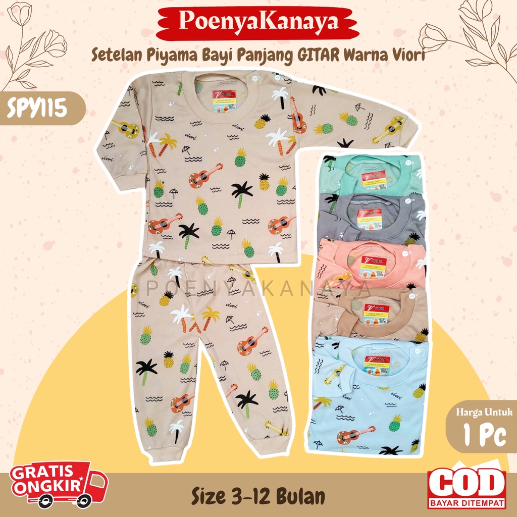 Setelan Baju Bayi Piyama Bayi Panjang GITAR WARNA Viori Size 3-12 Bulan SPY115