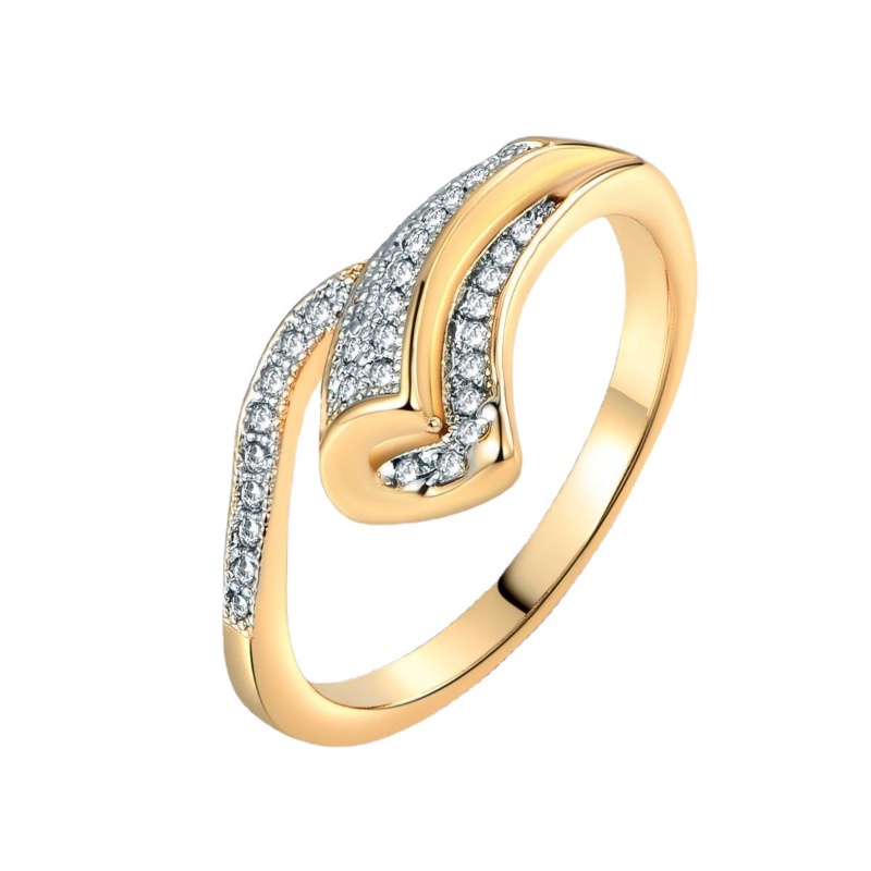 Goldkingdom Aksesoris Perhiasan Fashion Ready Stock Cincin Berlian Lapis Emas Kuning Kreatif Berlian-set Engagement Band