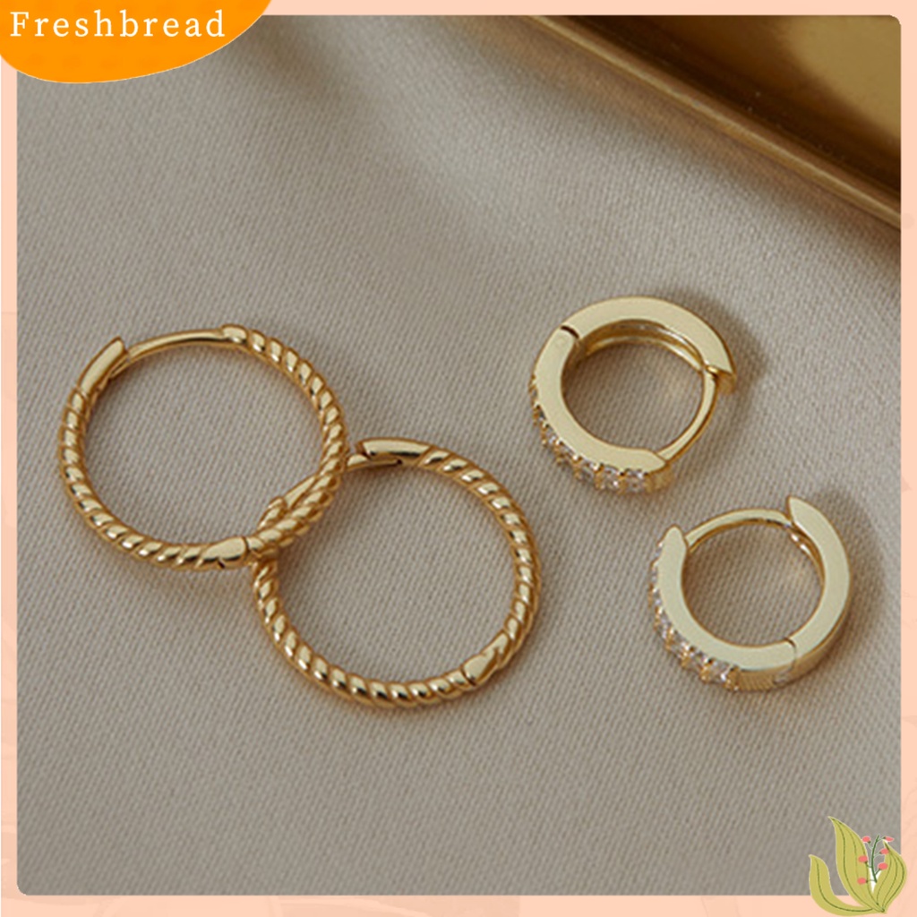 {In Stock} 1pasang Anting Hoop Tembaga Geometris Cubic Zirconia Lingkaran Kepang Hoop Stud Earring Untuk Kehidupan Sehari-Hari